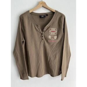 Vtg Y2K Womens Harley Davidson Brown Henley Longsleeve shirt